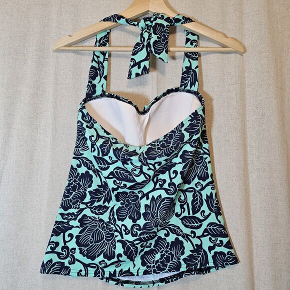 Lands' End Women’s Tankini Top Aqua Mint Green With Navy Blue Floral Slimming 6 - Picture 4 of 8